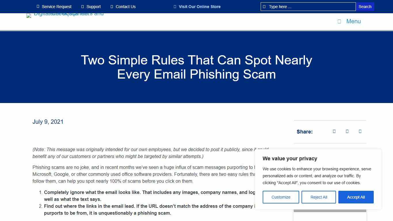 Two Simple Rules That Can Spot Nearly Every Email Phishing Scam - Digital Check Corp.
