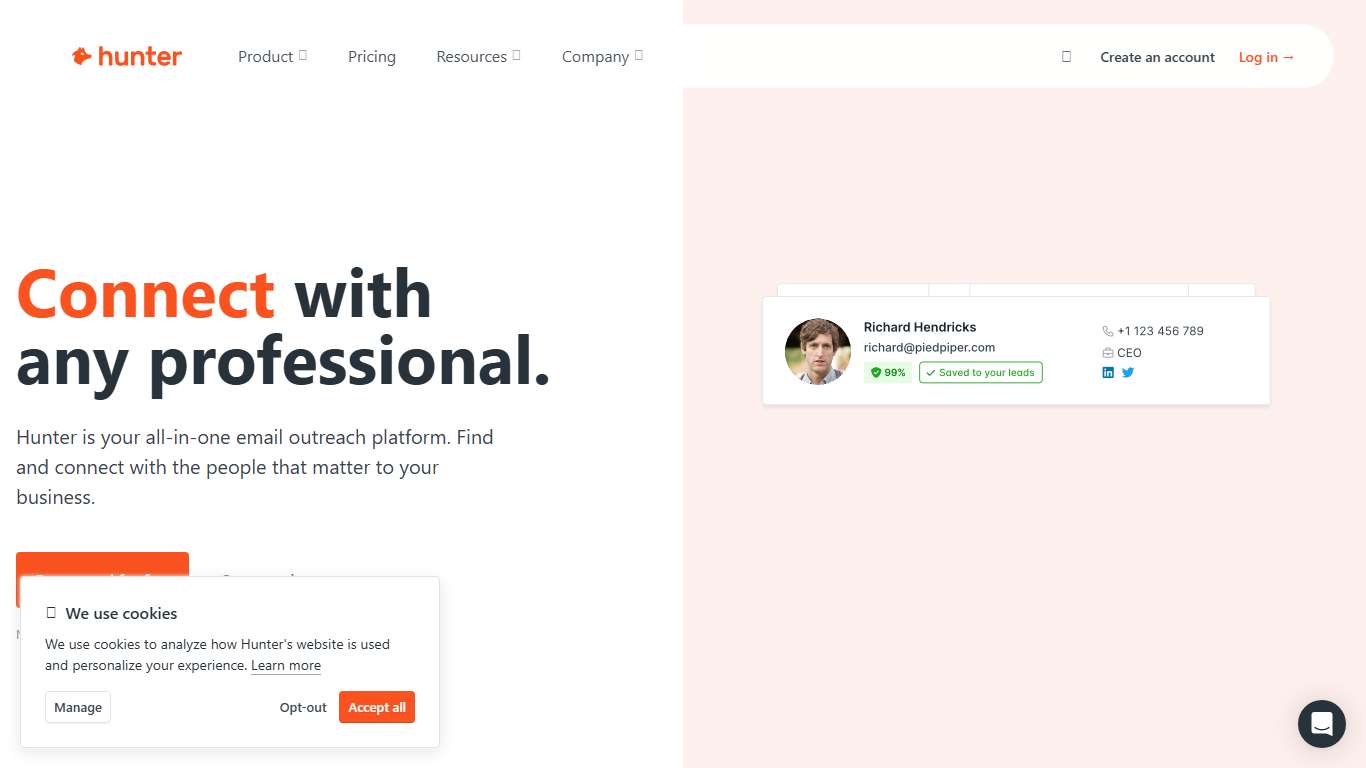 Find email addresses and send cold emails • Hunter
